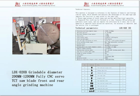 LDX-020B पूर्ण सीएनसी सामने और पीछे के कोण TCT देखा ब्लेड पीसने की मशीन