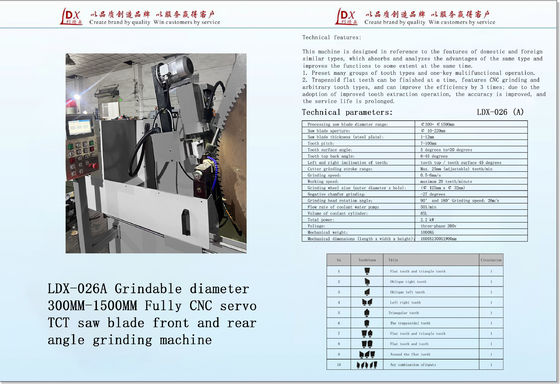 पीसने योग्य व्यास 200MM-1200MM पूरी तरह से सीएनसी सर्वो टीसीटी देखा ब्लेड पीसने की मशीन LDX-026A